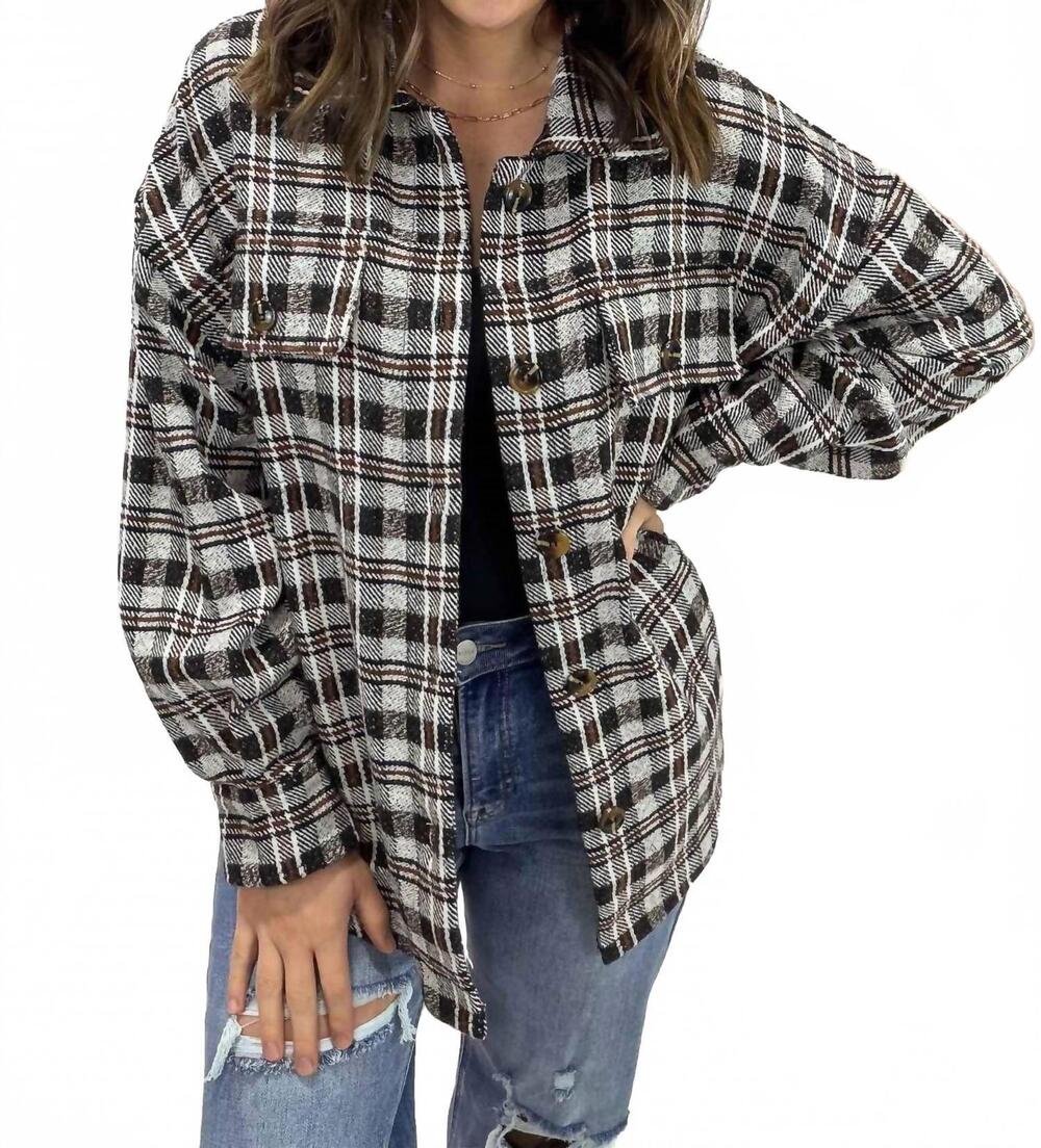 NEW MIKAROSE autumn maple plaid shacket in blue multi